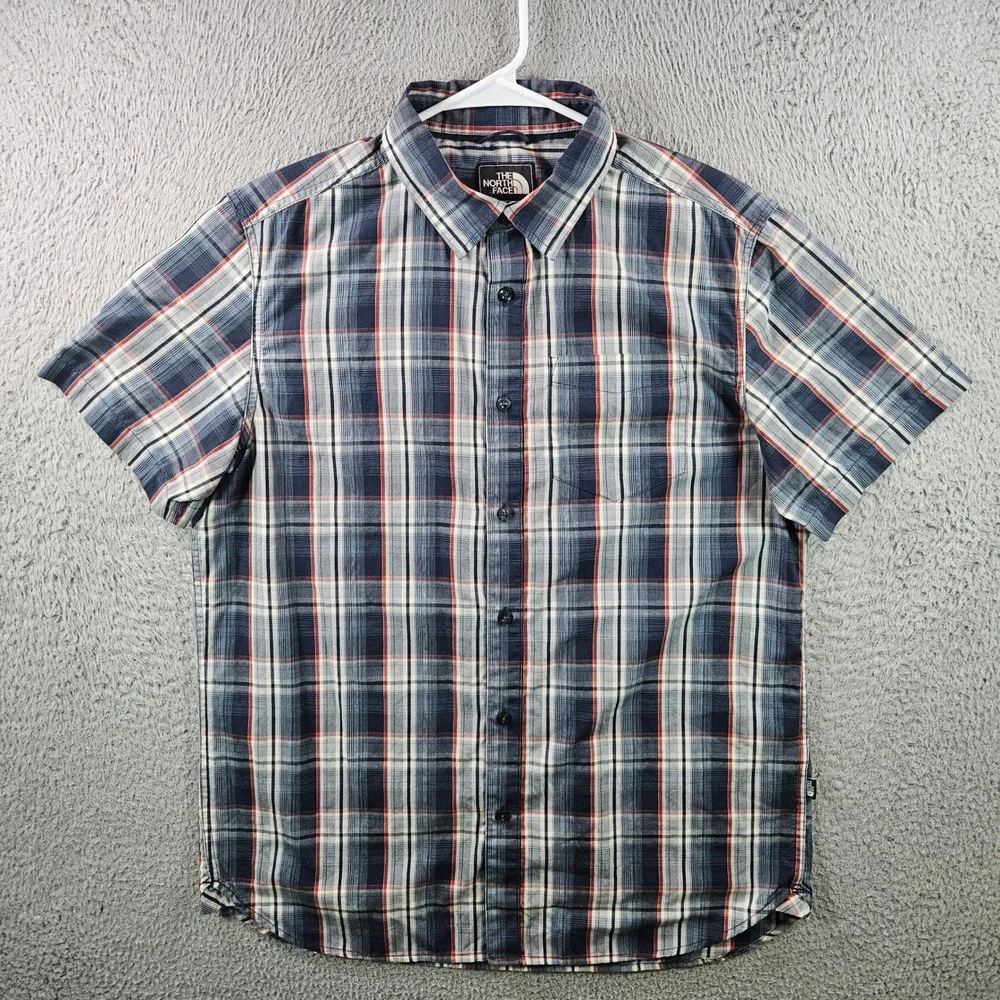 The‎ North Face Plaid Short Sleeve Button Up Shirt Mens Size L Blue Red White